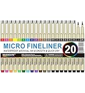 Muchcute Micro Fineliner Drawing Art Pens: 20 Set (12 Colors & 8 Black) Extra Fine Line Waterproo...