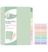 SKYDUE Durable Plastic 8-Tab Dividers, Big Tab Dividers for 3 Ring Binder, Write&Erase 3 Ring Bin...