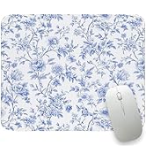 Blue Floral Mouse Pad, Light Blue and White Small Mousepads, Chinoiserie Small Desk Pads for Desk...