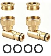 3/4" GHT Solid Brass 90° Garden Hose Elbow Connector, 360° Swivel Quick Connect Adapter, Anti-Kin...