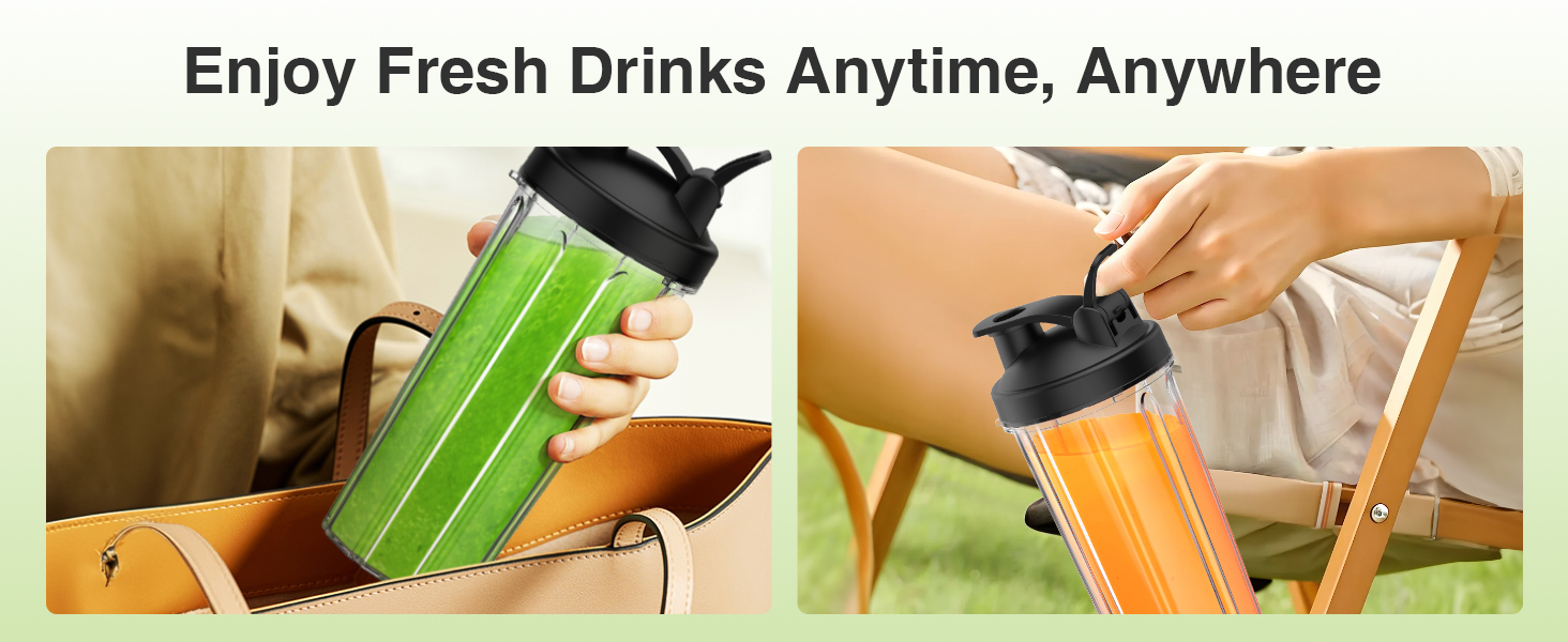 On-the-go blender cups fit in your bag, enjoy smoothies wherever you go