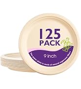 PACKINNO 9 Inch, 125 Pack Compostable Paper Plates Round Unbleached Brown Plates Made from Natura...