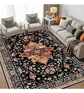 RELEANY Area Rugs 5'x7' Washable Non-Slip, Floral Vintage Distress Print Pattern Medallion Carpet...