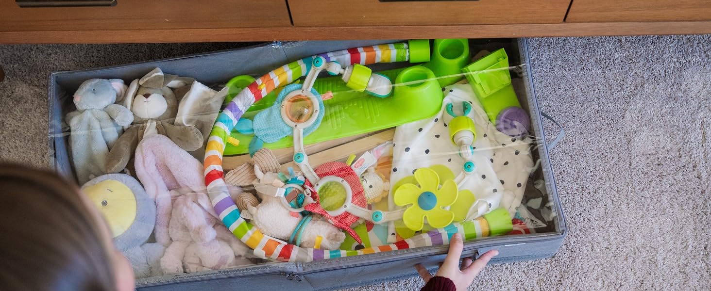 baby toys storage under bed underbed zipper see through flap strong sturdy pack store