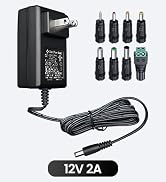 UL Listed 12V 2A 2000mA 6ft Power Supply Adapter with 8 Tips, 24W 2A 1.5A 1A 0.5A AC/DC Switching...