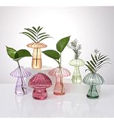 BROPGOD Mushroom Glass Vases for Indoor Plants, Set of 6 Colored Plant Propagation Stations, Mini...