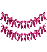 2 Strings Hot Pink Bow Garland Banner Decorations, Pre-Strung Satin Ribbon Bows for Birthday, Bab...