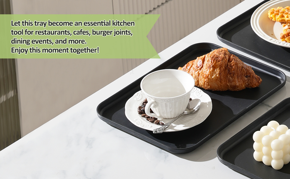 4 Pack Black Plastic Serving Trays