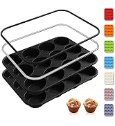 2 Pack 12 Cups Silicone Muffin Pan with Metal Reinforced Frame Regular Size