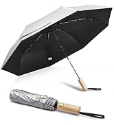 G4Free Windproof Travel Umbrella with Large Wooden Handle, UV Sun Protection & Rain Umbrella Auto...