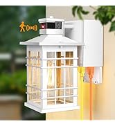 Porch Light with GFCI Outlets Built-in, Motion Sensor Dusk to Dawn Outdoor Light Fixture Wall Lan...