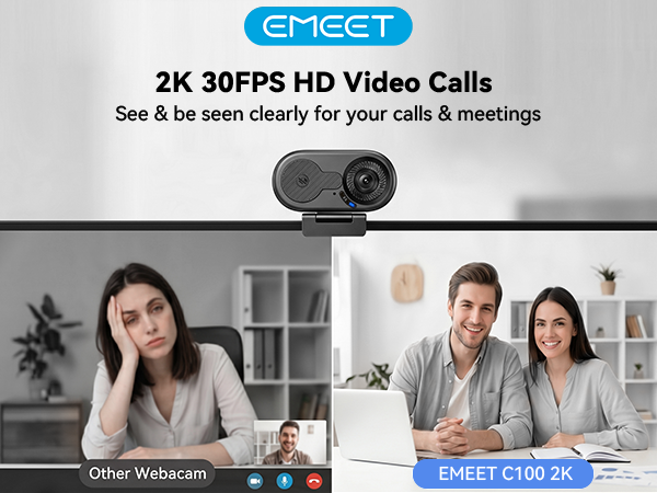 EMEET C100 2K Webcam for PC