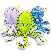 Fuufome Octopus Dog Chew Toys, 3 Pack No Stuffing Squeaky Interactive Plush Toy for Puppy Small M...