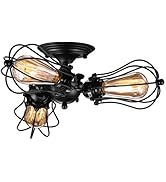 Licperron Vintage Ceiling Light, Vintage Wire Cage Semi Flush Mount Ceiling 3-Light, Industrial B...