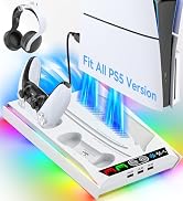 Rysker PS5/Slim/Pro Cooling Station with Quiet Cooling Fan and Fast Controller Charger for Disc &...