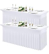 Moosfor 2 Pack Spandex Fitted Rectangle Tablecloth, Elastic Table Skirt | Stretch Washable Reusab...