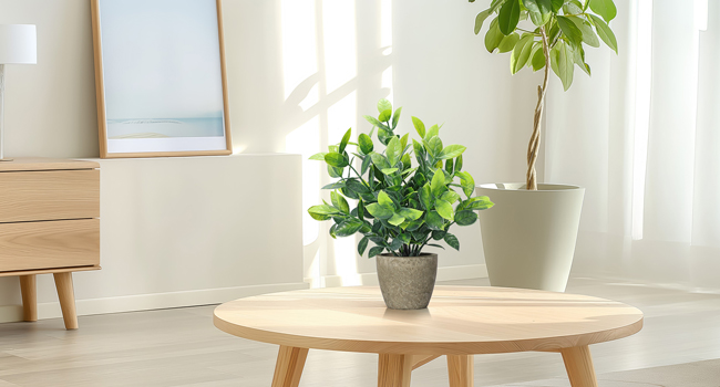4 potted green plants