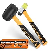 2-Pack Rubber Mallet Hammer Set, 16oz & 35mm Tool for Flooring, Tent Stakes, Woodworking, Camping...