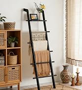 67in Decorative Wooden Blanket Holder, 5 Tier with Side Hooks for Hanging