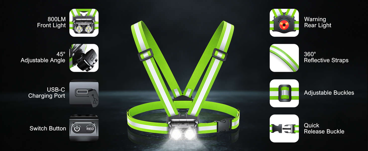 light up led vest reflective gear runners lights for night safety jogging lights lighted