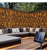 DBFAIRY Solar Curtain Lights, 13Ft x 3.3Ft 200 LED Outdoor Curtain Lights Waterproof Auto ON/Off ...