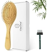 Bamboo Hair Brush with Natural Bamboo Bristles – Gentle Detangling Paddle Brush for Scalp Massage...