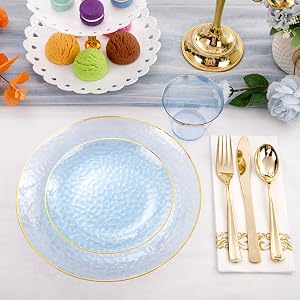 blue clear plastic plates