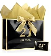 YoungTree 21st Birthday Gift Bags with Handles, 14" Birthday Bag with 2 Tissue Paper and 1 Card, ...