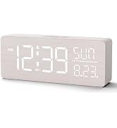 Peakeep Wooden Digital Alarm Clock Large Display, Textured Desk Table Decoration for Bedroom Livi...