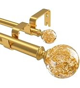 TVWOO:Gold Double Curtain Rod for Window 36-88 Inch,1" Adjustable Heavy Duty Dual Drapery Rods wi...