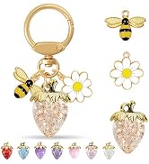 ANHBKAR Strawberry Bag Charm with Flower & Bee for Handbags or Wallet - Cute Strawberry Keychain ...