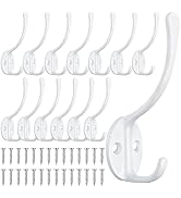 Homanu 14 Pack Coat Hooks Wall Mounted with 28 Screws, Heavy Duty White Towel Hooks Metal Double ...