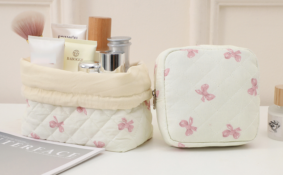 Small Quilted Cotton Makeup Bag for Purse
