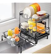 Urackify Dish Drying Rack - Extendable Dish Drainer, Large Dish Rack for Kitchen Counter, Rustpro...