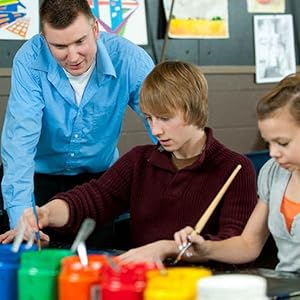 Art teacher and students