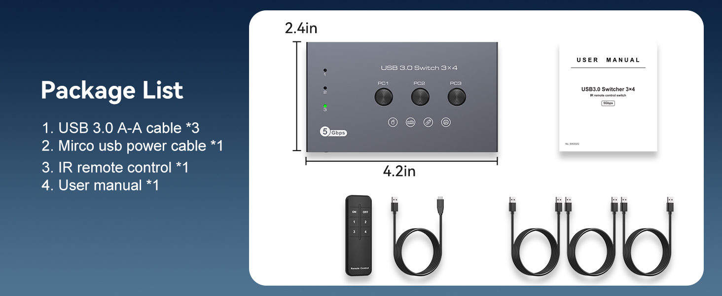 THXCDBID USB 3.0 Switch 3 Computers Sharing 4 USB-A Port