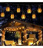 Solar String Lights for Outside, 33Ft Solar Patio Light with 15 Flickering Flame Light Bulbs, Wat...
