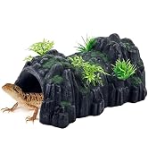 PINVNBY Reptile Rock Hide Cave,Resin Crested Gecko Hideout Caves Lizard Hideaway Bridge Terrarium...