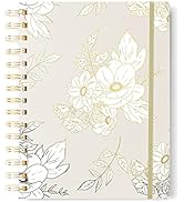 Gold Foil Floral Spiral Bullet Journal, 7x9 inch, Dot Grid