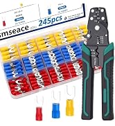 smseace 246pcs Crimping Tool with Fork Spade Connectors 3-Sizes M4/#8 22-10AWG Wire Fork Connecto...