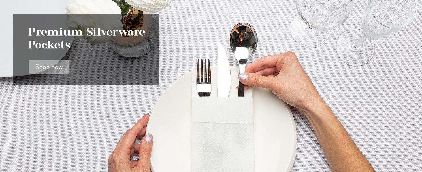 Premium Silverware Pockets Dinner Napkins Linen-Like Pocket for Silverware Pre-Folded Disposable