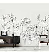 Large Black and White Flower Wall Decals Simple Modern Minimalist Garden Flower Set Wall Stickers...