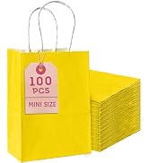Bakepacker 100 Pcs Bright Yellow Mini Paper Gift Bags with Handles 6