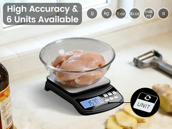High Accuracy &6 Units Available:g,kg, milk ml,fl:oz,lb:oz,tl