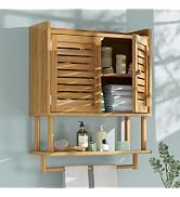 AmazerBath Bathroom Wall Cabinets, Large Bamboo Medicine Cabinets with Towel Bar, Hanging Over To...