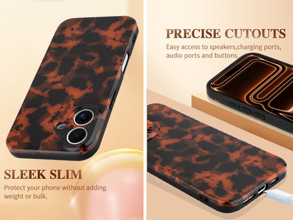 Wlxee Case for iPhone 17 Pro Max, Stylish Leopard Tortoise Amber Design
