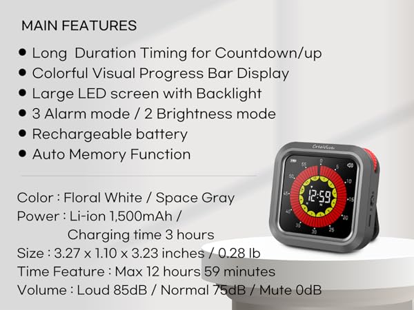 creaviva digital visual timer long hour tracking visual rechargeable USB