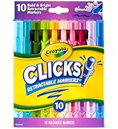 Crayola Clicks Retractable Markers (10ct), No Dry Washable Markers for Kids, Bold Colors, Click M...