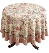 patdrea Designer Italian Floral Linen Tablecloth for Round Tables,French Farmhouse Table Cloth wi...