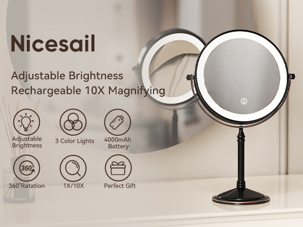 lighted makeup mirror with magnification